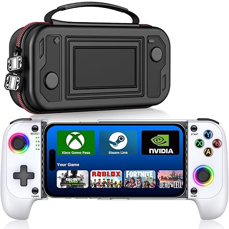 Anti-Drift & Fast-ConnectWireless Game Controller for iPhone/Android with Case | Hall Joysticks Bluetooth Phone Controller, For Cloud Gaming, Genshin Impact, Roblox, Call of Duty Mobile Gamers,White