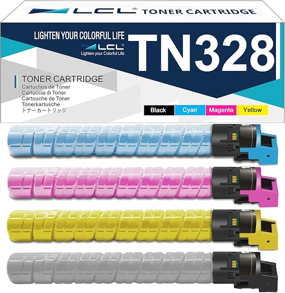 LCL TN328 TN-328 TN330 TN-330 TN628 TN-628 Toner Cartridges Replacement for Konica Minolta Bizhub 450i 550i 650i 300i 360i C250i C300i C360i C7130i Printers (4-Pack, KCMY)