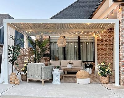 PURPLE LEAF Outdoor Louvered Pergola 12 x 14 White Aluminum Pergola Modern Shade Gazebo with 2 Independently Adjustable Rainproof Hardtop for Patio Garden Yard