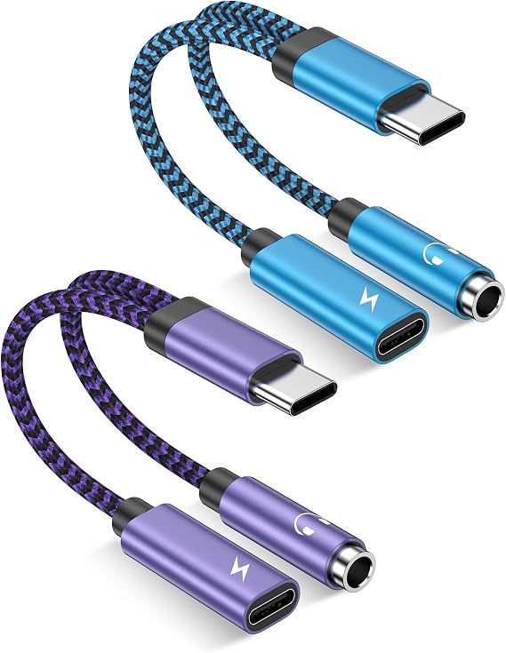 2Pack 2-in-1 USB-C to 3.5mm Aux Adapter Android Dongle C to C Fast Charging | for Apple iPhone 17e 17 16 Samsung Galaxy Headphone Jack Adapter 60W Auxiliar Audio Cord Adoptor Male to Female Converter