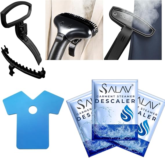 SALAV Accessories Set - Pants Press, Fabric Brush, Mini Ironing Board, 3-pc Descaler Packets, Compatible with GS18 Garment Steamer (Steamer not Included)