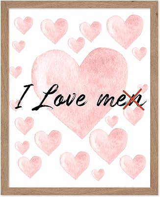 Poster Master I Love Me Print - Self Love Poster - Mental Balance Art - Pink Hearts Wall Design - Trendy Gift for Men & Women - Decor for Bedroom, Living Room or Dorm - 16x20 Beige Framed