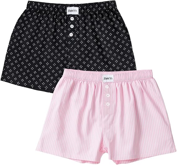 BORN Woven Cotton Boxers for Women 2-Pack