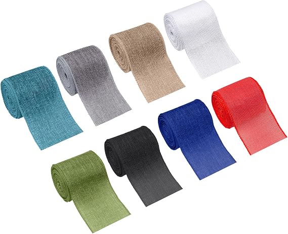 Burlap Wired Ribbon 2-1/2 Inch Wide - 8 Rolls 40 Yards Natural Solid Fabric Metal Wire Edge for Crafts Gift Wrapping Wreaths Bows Making Christmas Decorations