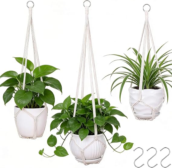 YIBOT 3 Pack Macrame Plant Hanger Indoor Hanging Planter for Plants Holder | 35"/29"/23" Crochet Plant Hangers With 3 Hooks No Tassels Boho Home Decor for Patio Balcony Living Room|Fits 5-10 Inch Pots