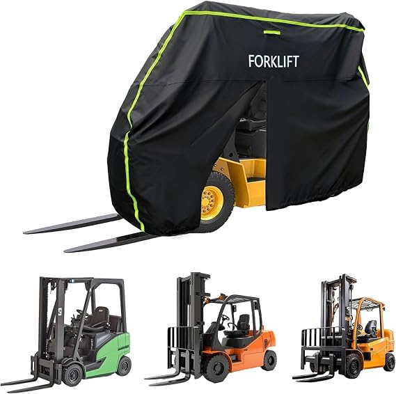 Forklift Cover 420D, Fits All Forklifts Up to 8000lbs, All Weather Waterproof, Sun Rain Snow UV Protection, Forklift Protection Cover with Side Zippered Reflective Strips Buckle Storage Bag