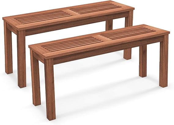 RELAX4LIFE Wooden Outdoor Bench - Patio Bench with Slatted Seat, Weather Resistant Solid Wood Frame, Garden Bench, 2 Seater Park Bench for Deck, Poolside, Balcony, Porch, Lawn, Outside Bench (2)