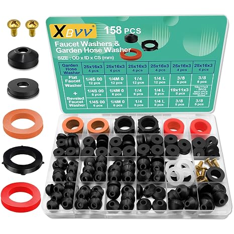 XBVV 158 Pcs Faucet Rubber Washers and Garden Hose Gasket Assortment Kit for Assorted Outdoor Faucets Stem Worn and Plumbing Garden Shower Hose Washer Seal Repair