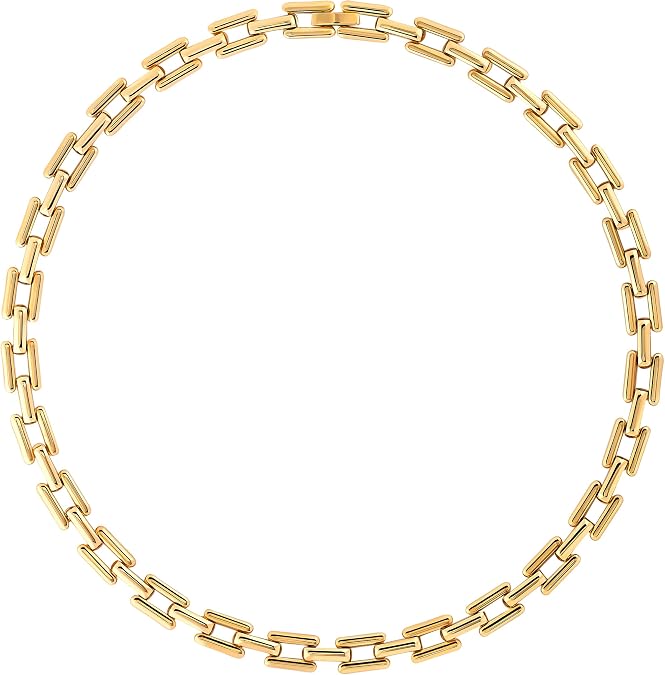 Thick Paper Clip Necklace, 18K Gold Plated Stainless Steel Panther Link Chain, Hypoallergenic, Non Tarnish, Vintage Style Statement Collar Choker Necklace for Women