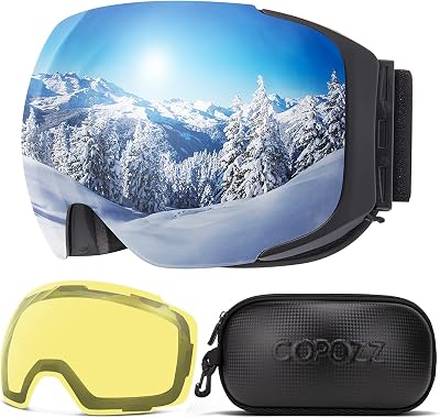 COPOZZ Polarized Ski Goggles Set - G2 Detachable Magnetic Lens Snow Goggles Over Glasses for Men Women Adult OTG Goggles