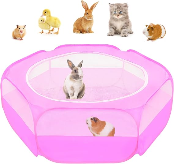 Amakunft Small Animal Playpen with Mesh Cover 47x23.6x15in Portable Pop-Up Bunny Play Pen| Foldable and Breathable Indoor Outdoor Chick Brooder Box for Guinea Pig, Hamster, Rabbit, Kitten