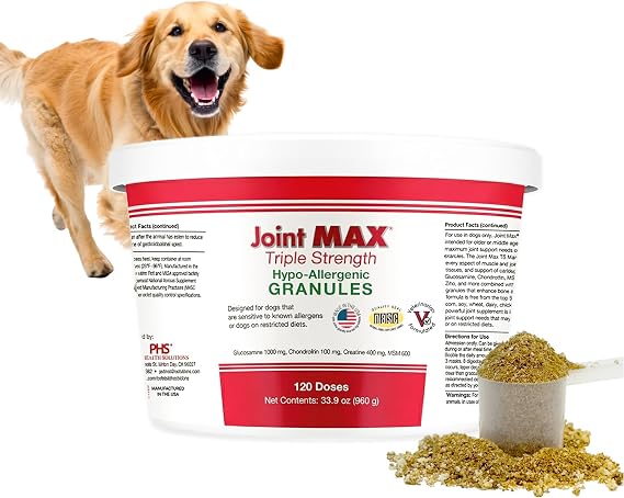 Triple Strength HA Granules for Dogs, Glucosamine, Chondroitin, Creatine, MSM and Antioxidants - Hip and Joint Support Supplement, 120 Doses