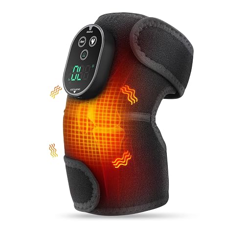 Cordless Heated Knee Massager with Vibration, FSA Eligible HSA, Heated Knee Brace Wrap Heating Shoulder Brace Support Wrap for Knee Elbow, Heating Pad with 6 Heating Levels, 3 Massage Modes&Timer