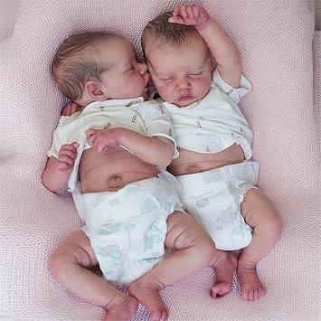 iCradle Twins Reborn Baby Dolls Vinyl Full Body 18 Inch 46cm Twins Girls Newborn Baby Alive Dolls Real Life Baby Dolls Sleeping with Outfit & Accessories Gift for Age 3+ (Pink)