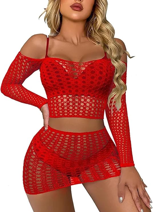 XIUSEMY Womens Lingerie Set Fishnet Top and Panty Two Piece Babydoll Cover up