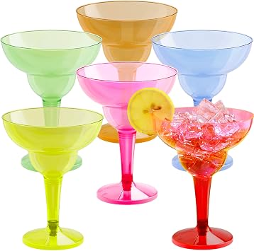 JOYIN 36 Packs Plastic Margarita Glasses Cups 12 oz Disposable Cinco De Mayo Fiesta Party Decoration for Fun Taco Party Supplies, Neon Cocktail Cups, Mexican Theme for Carnivals