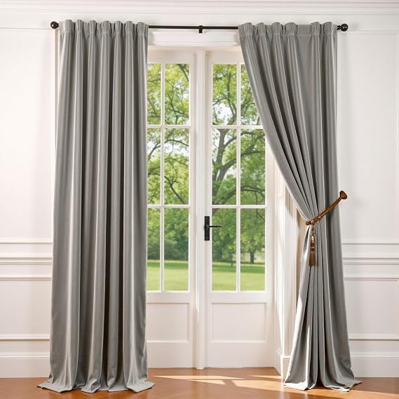 Lazzzy Velvet Extra Long Curtains Light Gray Thermal Insulated Drapes for Bedroom Living Room Darkening Window Treatments Super Soft Luxury Rod Pocket 108 Inches Long 2 Panels, W62 x L108