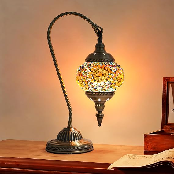 Turkish Lamp, 15 inch Handcrafted Moroccan Mosaic Stained Glass Lamp, for Living Rooms Bedrooms Dining, Beautiful Decorative Table lamp, UK Plug (Bulb Not Included) [Energy Class E]