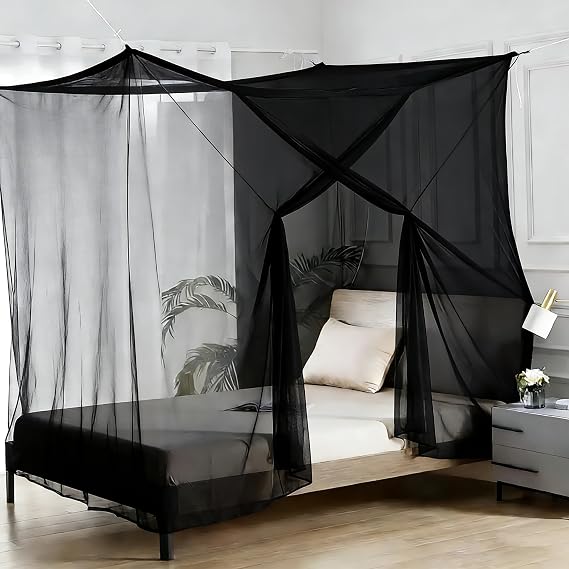 Canopy Bed Curtains 4 Corners Mosquito Net Mosquiteros para Camas Bed Canopies Netting Bed Drapes Rectangular Mosquito Mesh for Patio Gothic Outdoor Travel Home Decor(L75 X W35 X H63,1 Opening,Black)