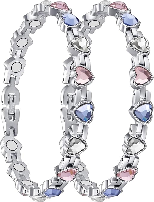 Copper Brecelet for Women | 99.99% Solid Pure Megneetic Arthritis, Effective Neodymium Lympunclog, Titanium Steel Unique Gemstone, Colorful Crystal