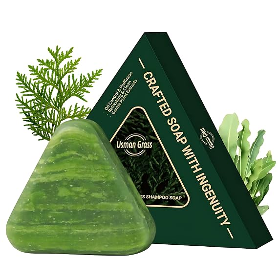 1PCS Nature Triangle Shampoo Bar, Nature Seven Green Soap Shampoo, Usman Grass Shampoo Bar, Perfect Solution for Healthy Hair Growth, Calming & Strengthens Hair for Women and Mens Reducing Hair Loss