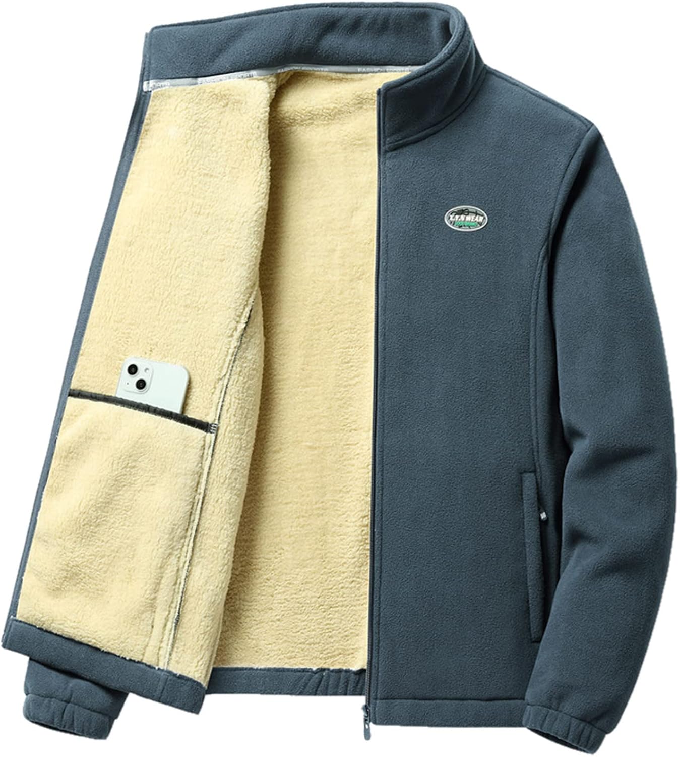 Mens Winter Coats 2022,Plus Size Warm Plush Coral Velvet Jacket Solid Fleece Lined Overcoat Stand Collar Zip Trench Coat