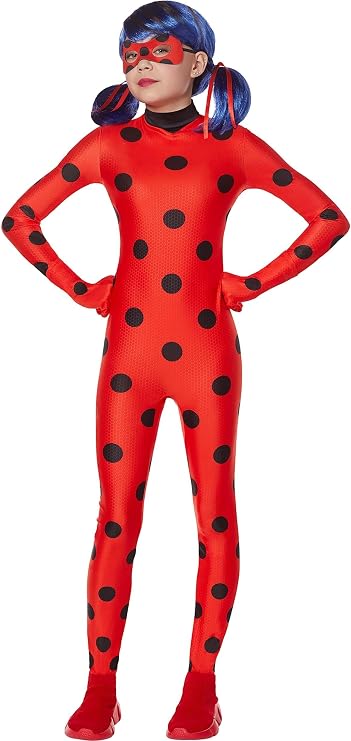 InSpirit Designs Miraculous Ladybug Child Costume with Wig, Girls's Red and Black Superhero Jumpsuit