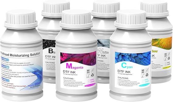 DXZ Premium DTF Ink 1250ML,DTF Transfer Ink for PET Film,Refill for DTF Printers for L1800, XP600, L805,L800, R2400, XP-15000, P400, P800(5 * 250ML CMYKW)