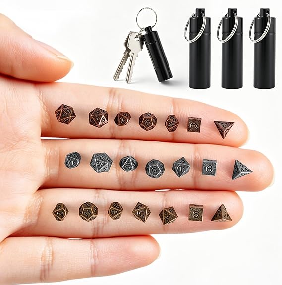 21PCS Mini Dice Set, Micro Metal Dice with EDC Keychain Case, Portable Role Playing Dice for D&D Player, TTRPG Gamer, Dungeon Master, Perfect Accessories & Gifts
