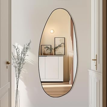 Mirrorons Irregular Wall Mirror 47 21, Black Asymmetrical Mirror, Unique Bathroom Mirror, Aesthetic Mirror Oval, Full Length Mirror, Shatterproof Black Bathroom Mirror
