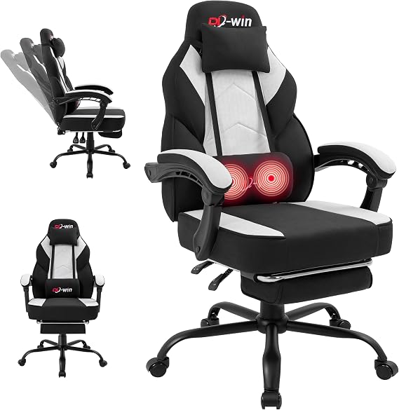 Gaming Chair for Adults with Footrest & Massage Lumbar Support, Ergonomic High Back Gamer Chair, Adjustable Swivel Computer Gaming Chairs with Headrest and Linkage Armrests,Black