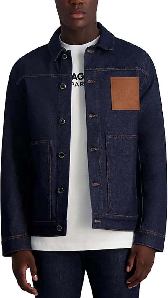 KARL LAGERFELD Men's Logo Patch Raw Denim Jacket