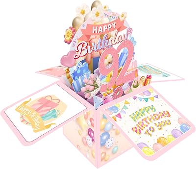 Joycard 92nd Birthday Card, Birthday Decorations for Women, Mothers, and Grandmothers, Awesome 3D Birthday Gift Box, Funny Happy Birthday Card, 92 Year Old Birthday Gift