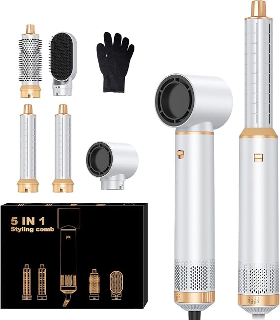 5 in 1 Hair Dryer Brush Set, Negative Ion Blow Dryer Brush Air Styler Curling Wrap Air Curler, Curling Iron Hair Styling Tools As A Gift for Straight/Curl/Drying/Smoothing