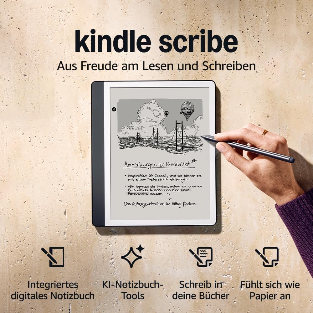 Amazon Kindle Scribe (16GB) - Novel Even Frame Display Write Directly in Books and Documents With Premium Stylus Pen - Charcoal + Kindle Unlimited