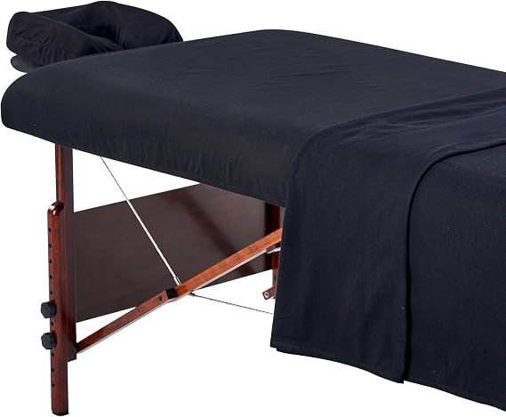 Master Massage 3 Piece Set Cotton Flannel Sheets, Machine Washable, Table Cover Set, Beauty Salon SPA Bed Replacement Cover, Includes Table Cover, Face Cushion Cover, Table Sheet (Black)