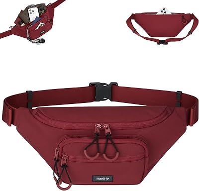 Fanny Packs for Women Men, Large Travel Fanny Pack Lightweight Crossbody Waist Bag Large Capacity, Water Resistant Belt Bags with Adjustable Strap for Hiking, Cycling Burgundy