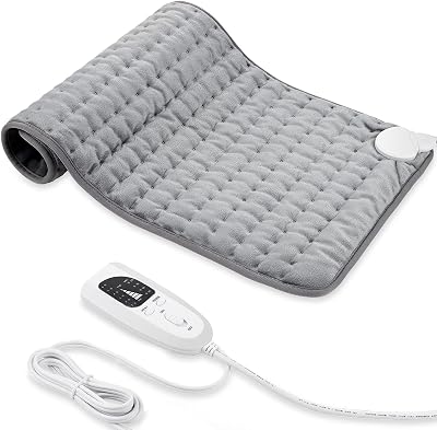 Almohadilla electrica de calefaccion para espalda, hombros, abdomen, piernas, brazos, almohadilla electrica de calor rapido con ajustes de calor, apagado automatico 60  30 cm, gris plateado