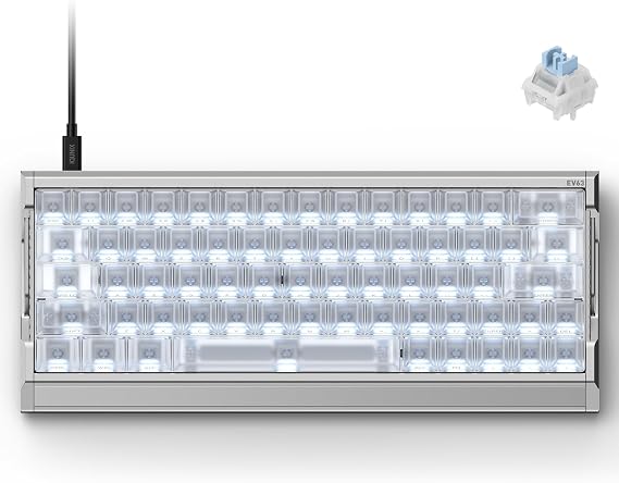 IQUNIX EV63 Hall Effect Gaming Keyboard 60% | Magnetic X Ultra Switch, 0.01mm Rapid Trigger, 0.125ms Latency, 8kHz Polling, Adjustable Actuation, CNC Aluminum for FPS(Silver Knight)