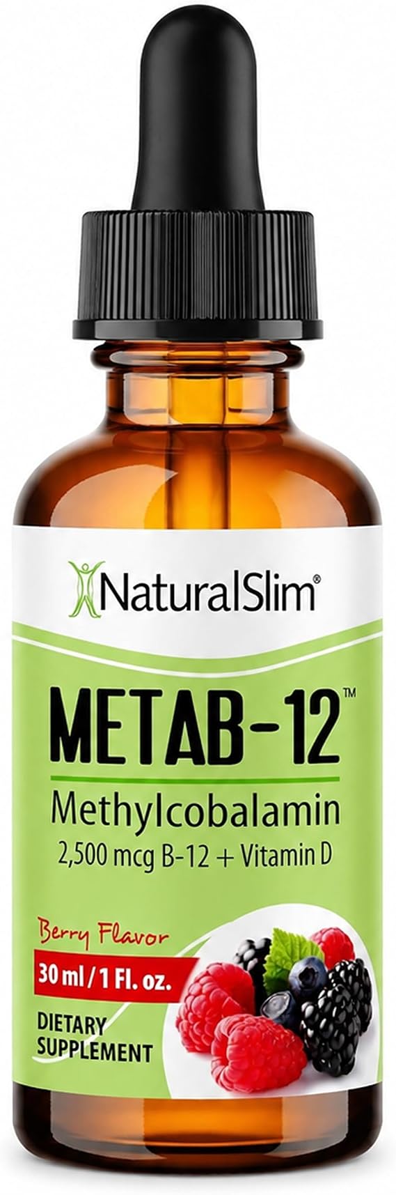 NaturalSlim Liquid B12 Vitamins with Vitamin D Metab-12, Berry, 1 fl oz