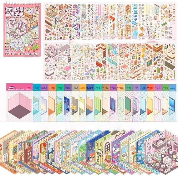 Mini Scene Sticker,20 Sets House Scene Stickers with Tweezers Make Your Own Warm Home Coil Collection for Adults Relief Stress,Party Favors Gift