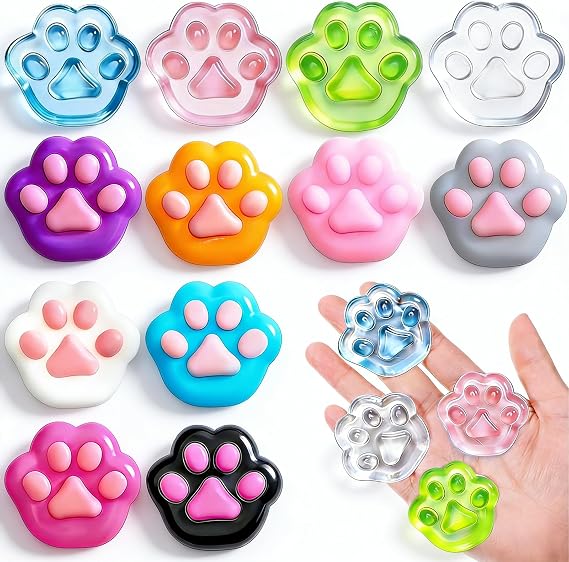 12pcs Taba Squishy Cat Paw Sticky Squeeze Toy Ultra Soft Multicolor Cute Paws