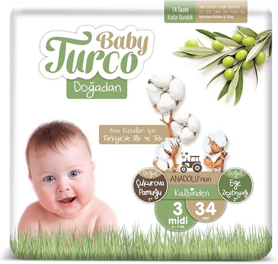 Baby Turco Size 3 Midi Diapers from Nature (1 x 34 Pieces)