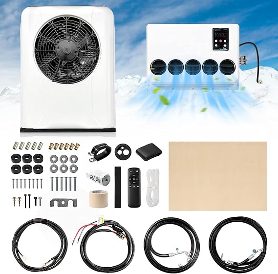 NEKPOKKA 12V DC air conditioner, Truck air conditioning unit, suitable for RV, truck, excavator, agricultural vehicle, van, passenger car, etc. 12V split air conditioner