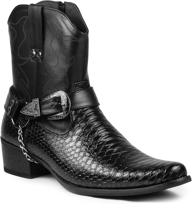 Metrocharm Diego-01 Men's Belt Buckle Chain Strap Western Cowboy Boots