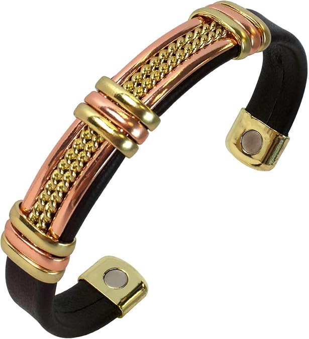 Earth Therapy Real Copper and Leatherette Motorcycle Bracelet for Men and Women - Stylish Magnetic Jewelry Accessories for Motor Sports Enthusiasts