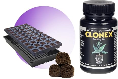 Clonex 100ml Cloning Gel & OrganiPlug Seed and Cutting Plugs Bundle - Pre-Filled Tray with 50 Plugs for Plant Propagation and Rooting