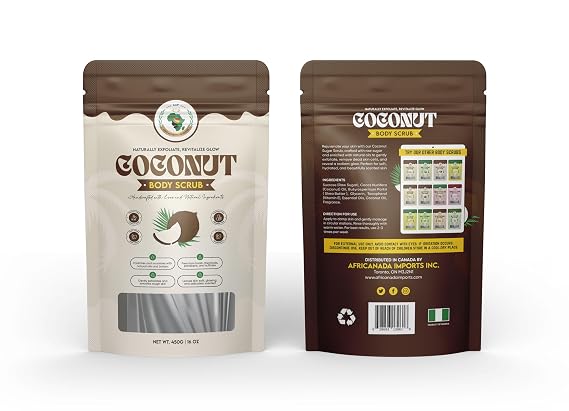 Afro Authentic Coconut Sugar Scrub with Shea Butter Hydrating & Exfoliating Body Polish | Tropical Glow | 450g / 16oz Resealable Bag