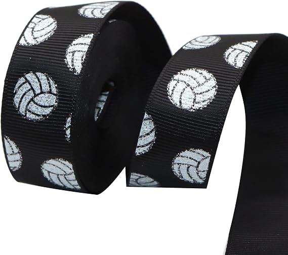 Volleyball Glitter Grosgrain Ribbon 7/8" Wide 5 Yard for DIY Handmade Hair Bow Clip Accessories and Holiday Party Birthday Bridal Shower Decoration (Black)
