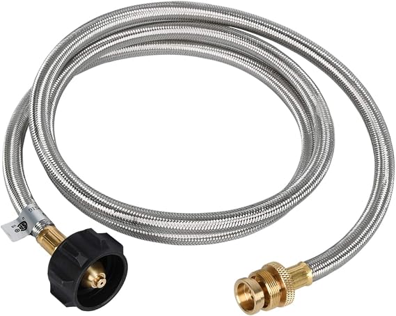 GGC 4 FT Stainless Steel Braided Propane Adapter Hose 1 lb to 20 lb Converter for QCC1/Type 1 LP Tank to 1 LB Portable Grill, Camp Stove, Buddy Heater